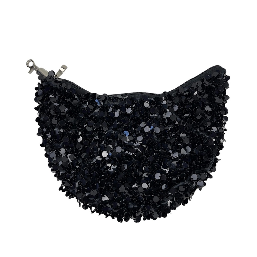Women's Black Sequin Moon Hand Bag